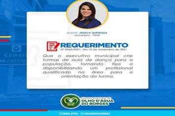 Requerimento 043/2021 - Vereadora Jéssica Queiroga - PSDB