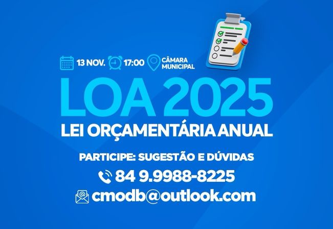 A Câmara Municipal convida você a fazer parte da construção do nosso futuro! Nossa ouvidoria está aberta para receber sugestões, dúvidas e comentários sobre a Lei Orçamentária Anual (LOA) 2025.