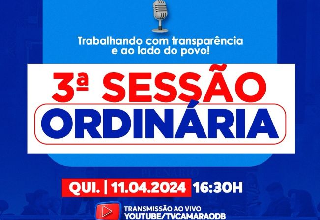 A Câmara Municipal de Olho D’Água do Borges informa que nesta quinta-feira (11), acontece mais uma Sessão Ordinária no Legislativo Municipal, logo mais às 16:30h.